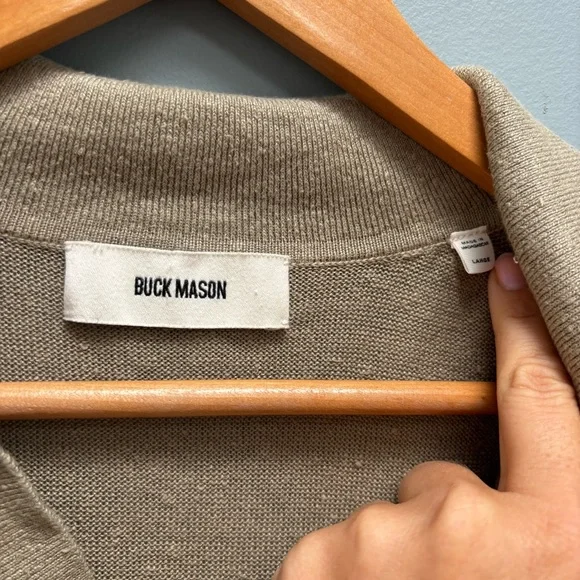 SOLD! Buck Mason Italian Slub Linen Knit Patch Pocket Polo Short Sleeves L - Picture 6 of 9